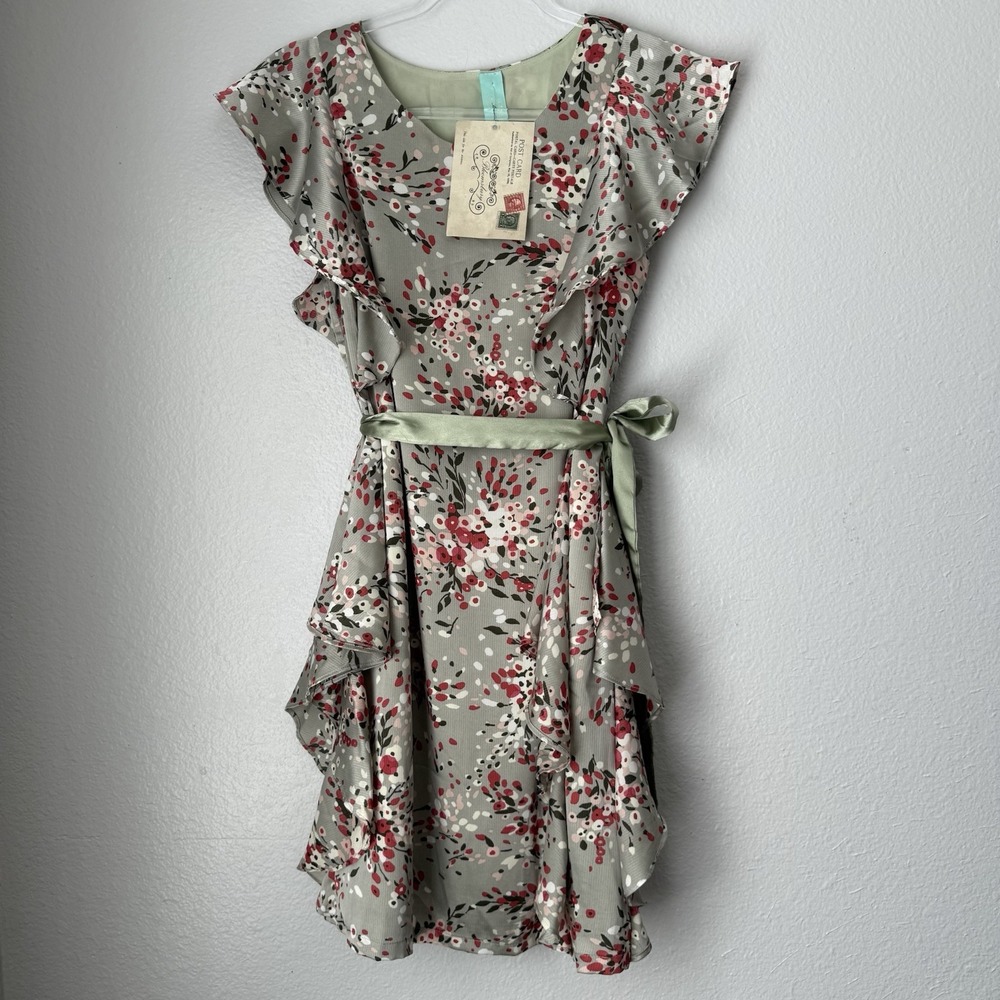 Y2K Vintage 100% Silk Dress Mint Green Floral Ruffle Bloomcore Fairycore Cottage